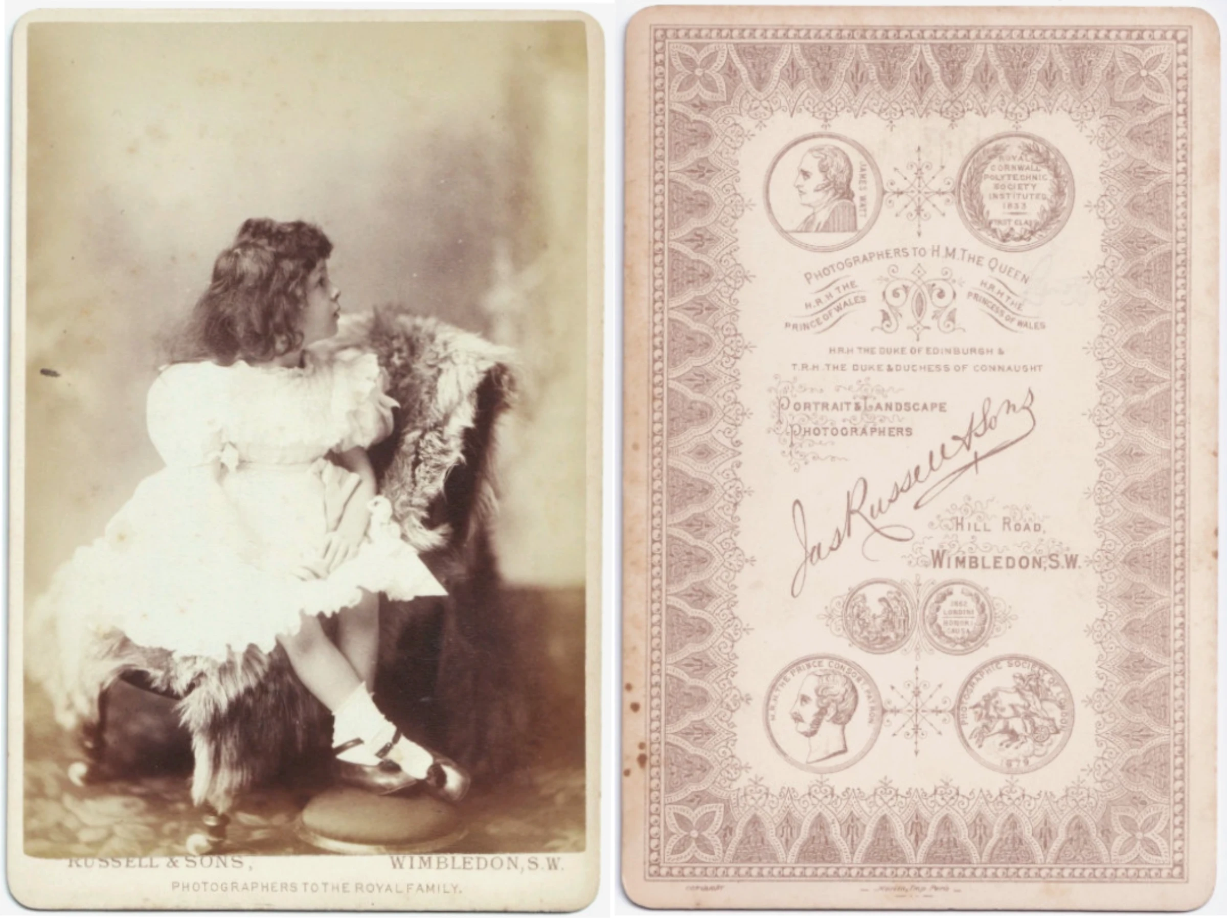 Cabinet Card: Young Girl, Curly Hair, Looking Away, Russell & Sons, Wimbledon.