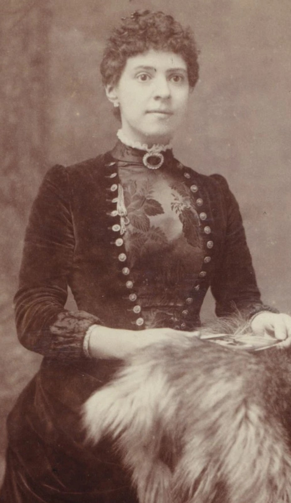 Cabinet Card: Cabinet Card: H. Marshall, Cambridge Heath, Woman with Fur Throw.: catalogue image 3