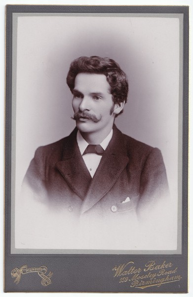 Cabinet Card: Cabinet Card: Man, Styled Hair, Upturned Moustache, Walter Baker, Birmingham.: Walter Baker: catalogue image 1