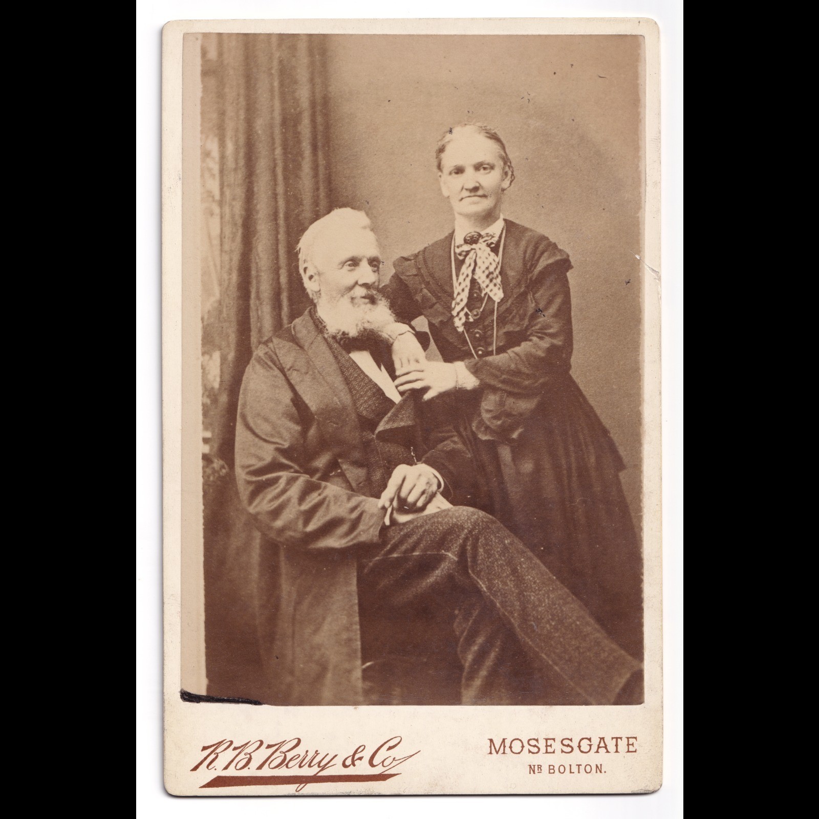 Cabinet Card: Cabinet Card, R.B. Berry & Co, Mosesgate, Nr. Bolton. Older Man and Woman.: catalogue image 1