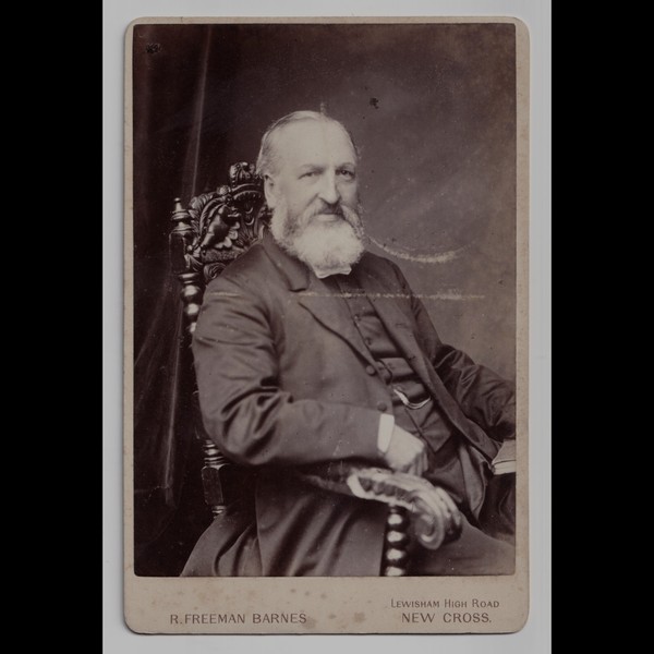 Cabinet Card: Cabinet Card: R. Freeman Barnes Card, New Cross. Bearded Man, Seated.: catalogue image 1