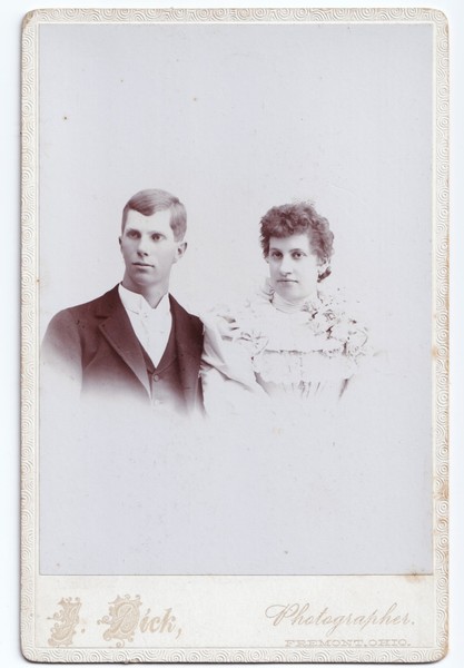Cabinet Card: Cabinet Card: Young Couple. J. Dick, Fremont, Ohio Card. Possibly Identified.: catalogue image 1