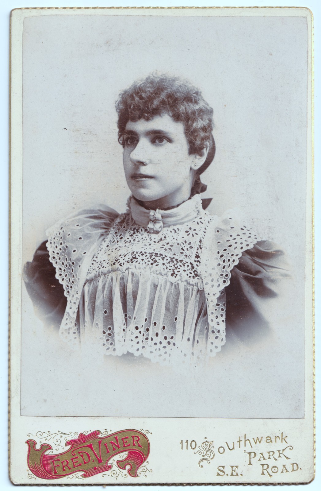 Cabinet Card: Cabinet Card: Young Woman Wearing Lace. Fred Viner Card, Southwark Park Road.: catalogue image 1