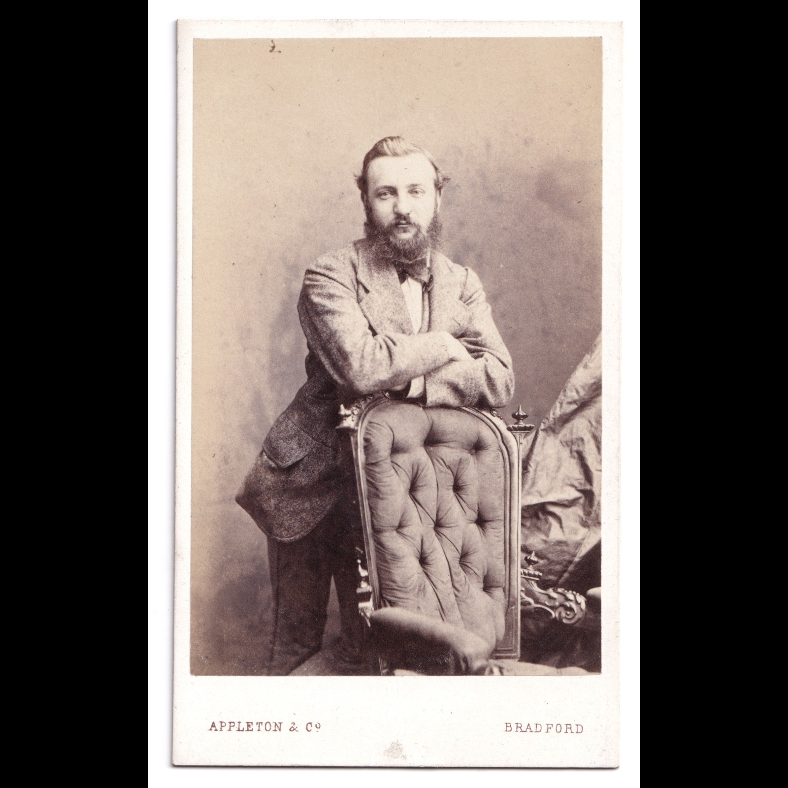 CDV: CDV: Appleton & Co Card, Bradford. Man Leaning On Chair.: catalogue image 1