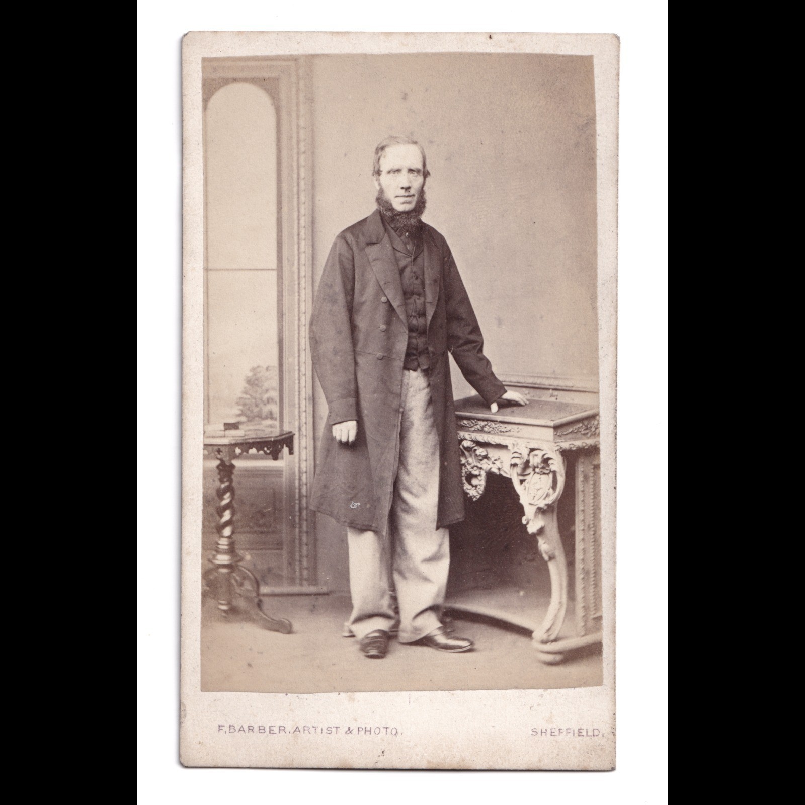 CDV: CDV: F. Barber, Sheffield Card. Bearded Man Stood Beside Ornate Desk.: catalogue image 1