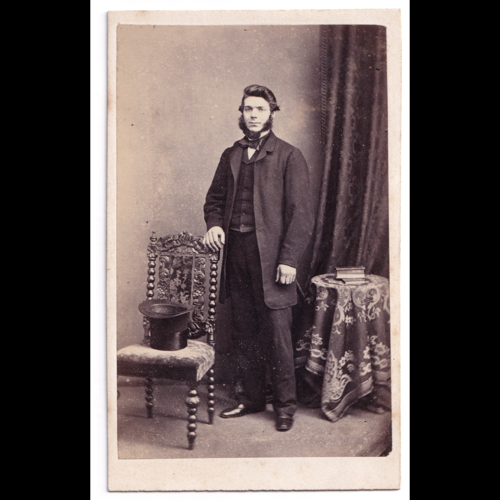 CDV: CDV, Man in Formal Dress, Top Hat, Ornate Chair, London School of Photography.: catalogue image 1