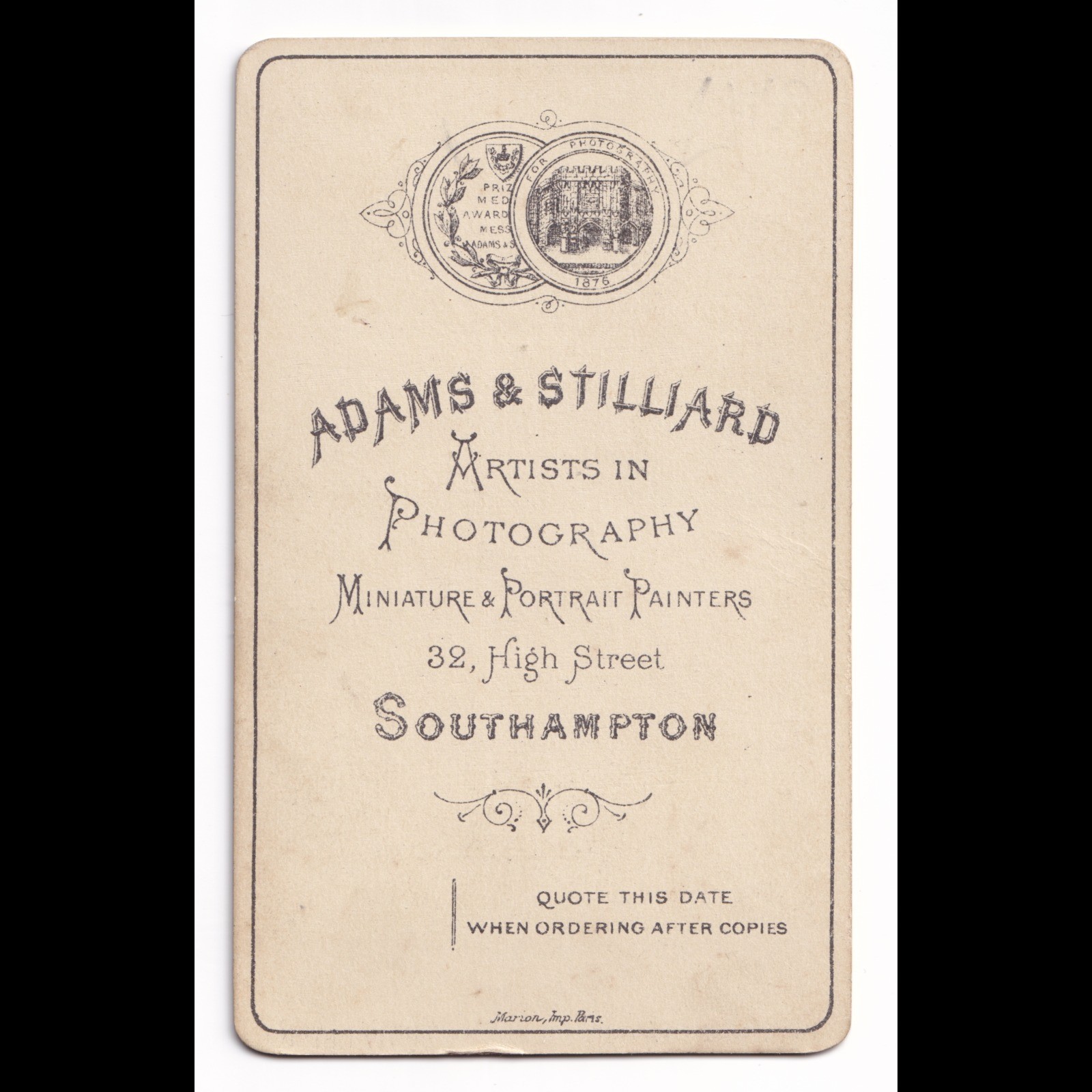 CDV: CDV, Man with Long Bushy Beard. Adams and Stilliard, Southampton.: catalogue image 2