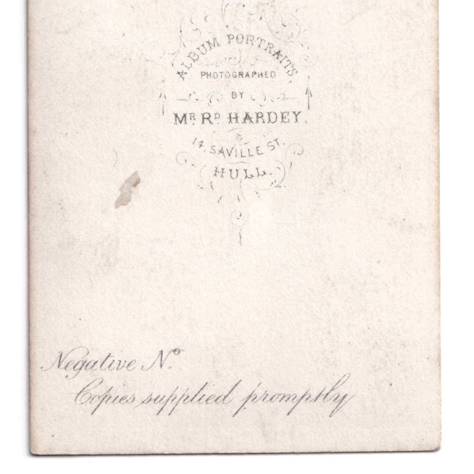 CDV: CDV: Mr Hardey Card, Hull. Seated Man.: catalogue image 12