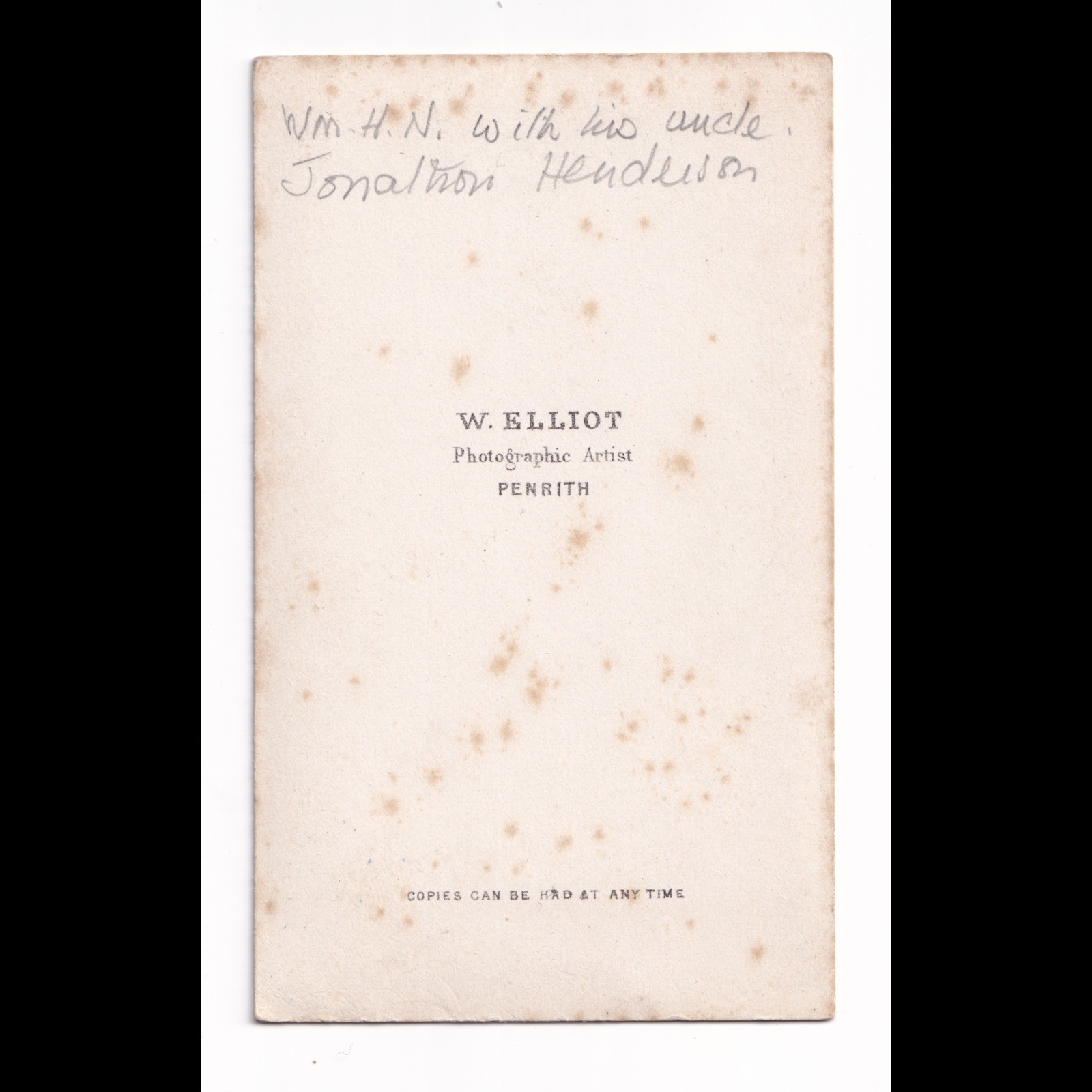 CDV: CDV: W. Elliot Card, Penrith. Possibly Henderson Family. Child with Man.: catalogue image 10