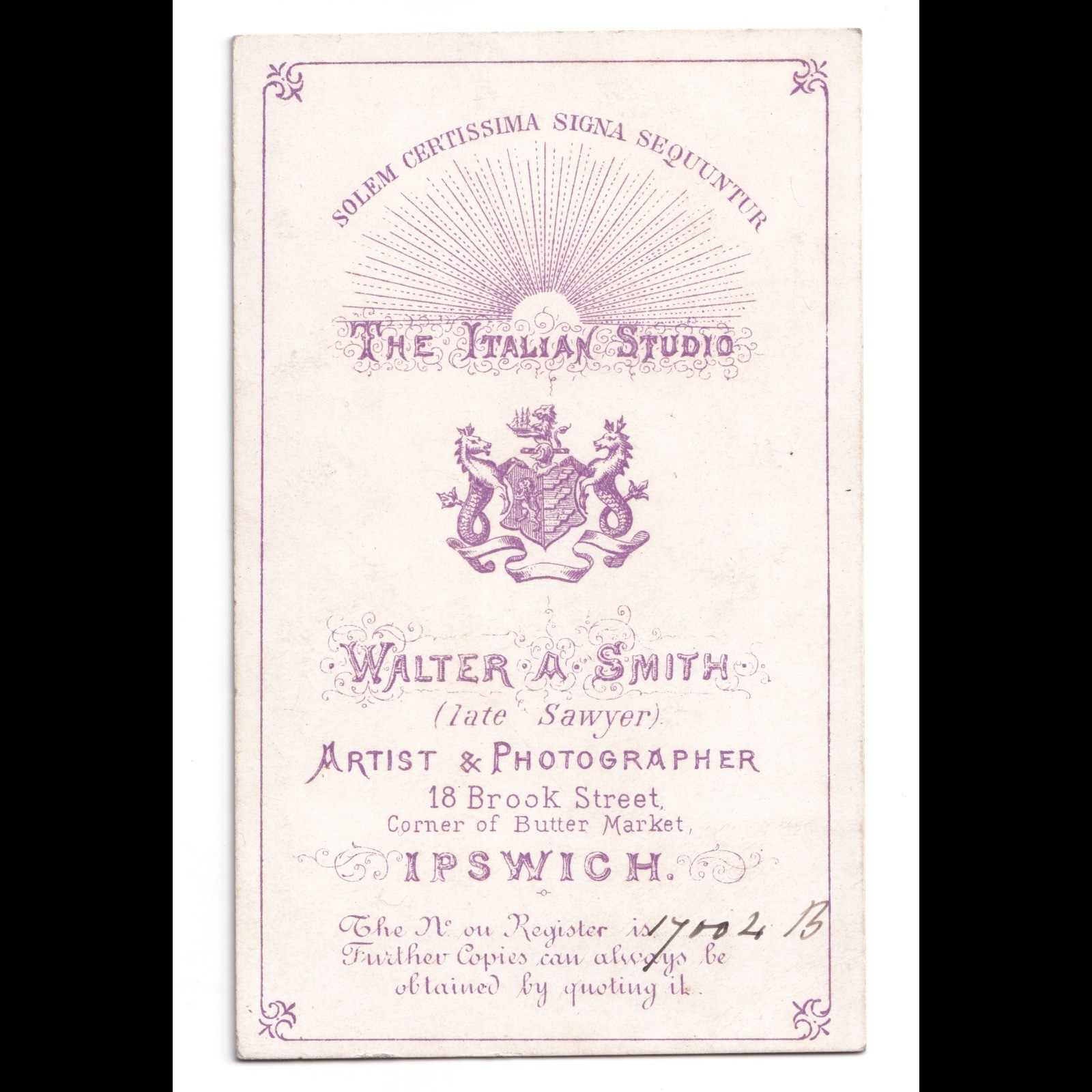 CDV: CDV: Walter Smith Card, Ipswich. Man sat at Desk.: catalogue image 12