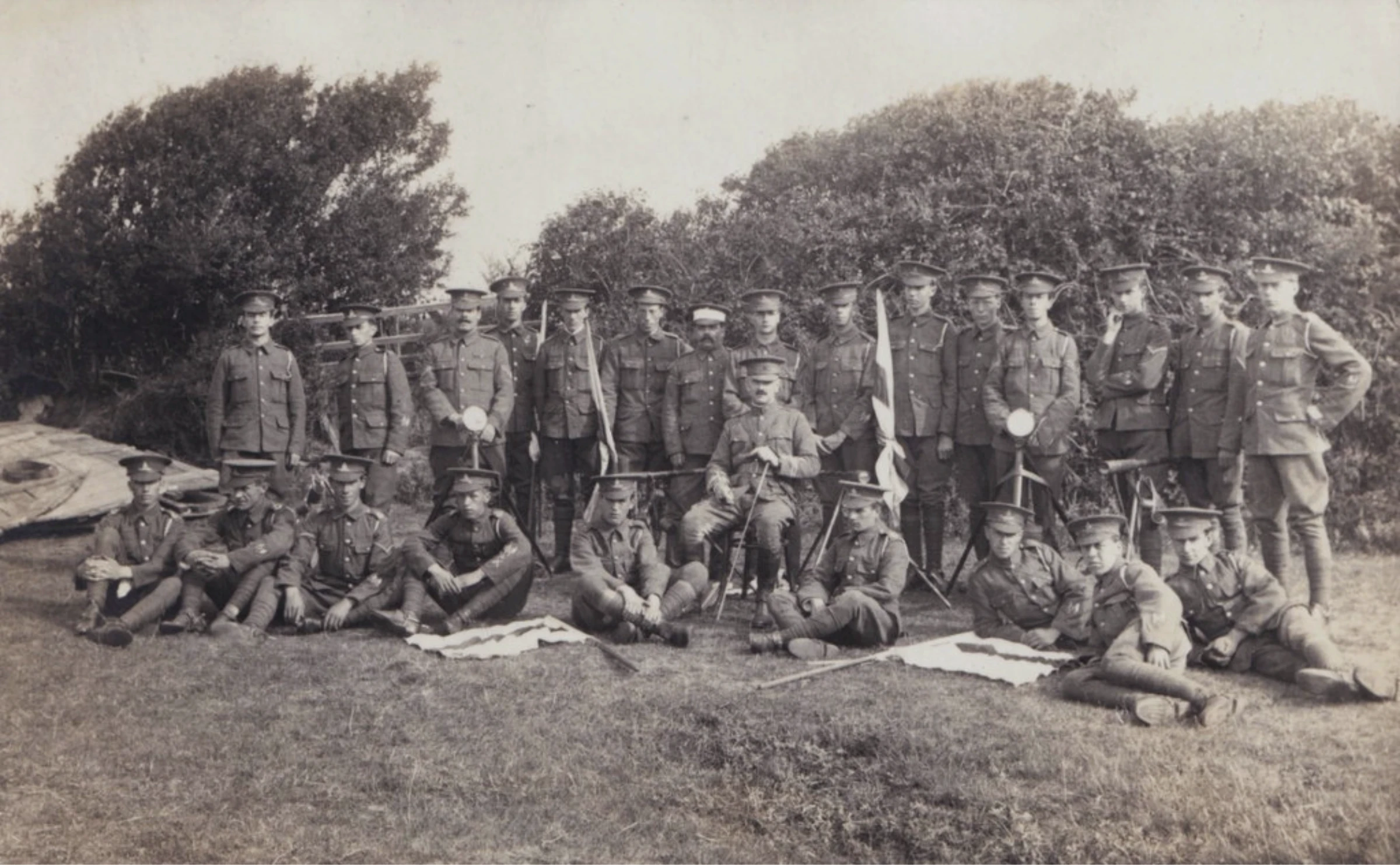 Military Postcard, Large Group of Men in Uniform. Braunton Noted on Rear.