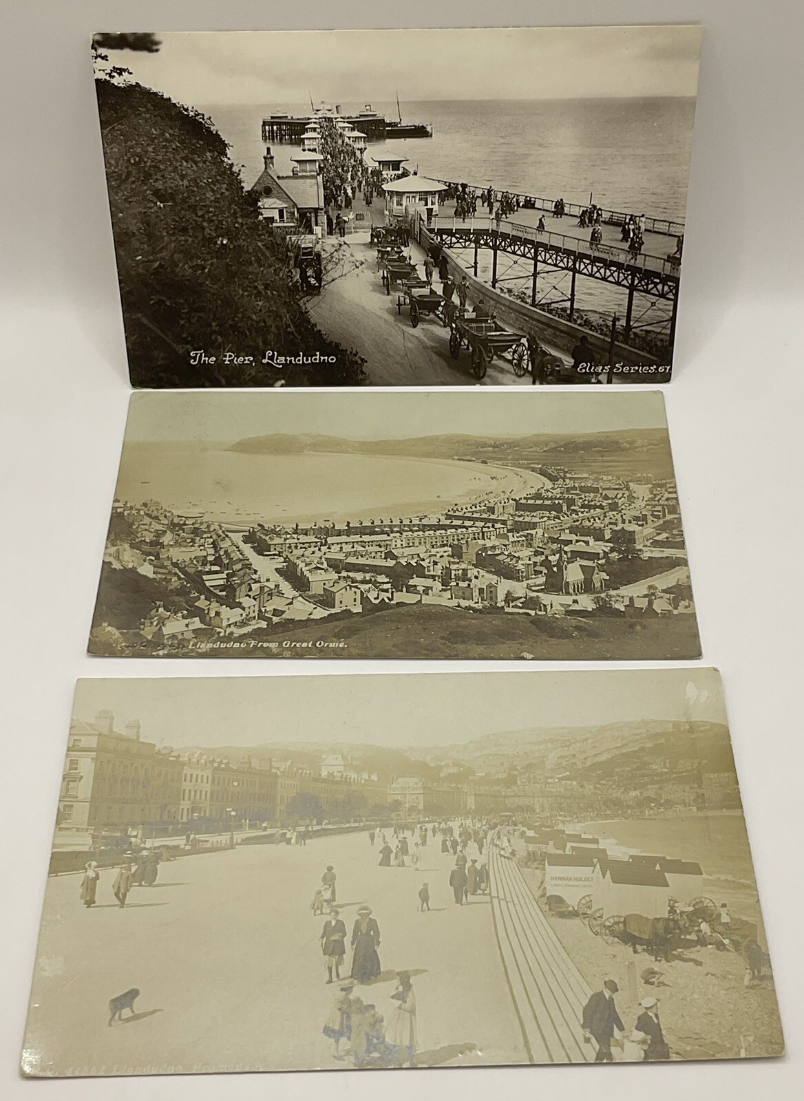 Postcard: 3 Postcards, Llandudno Views, Real Photographs. Pier, Promenade etc.: catalogue image 1