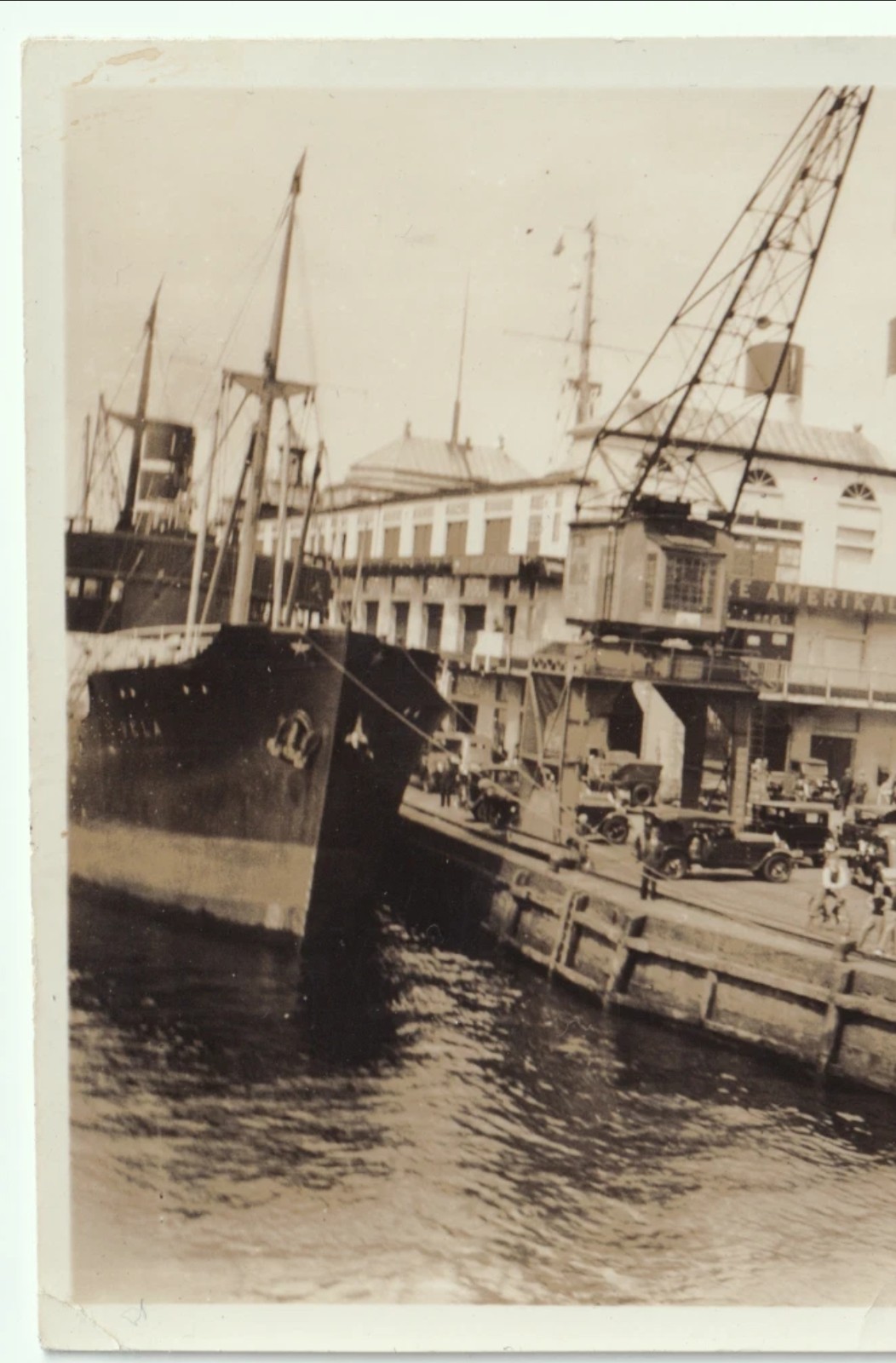 Photograph: Old Photograph, Dock Scene with Ship Monte Pascoal and Period Automobiles.: catalogue image 3