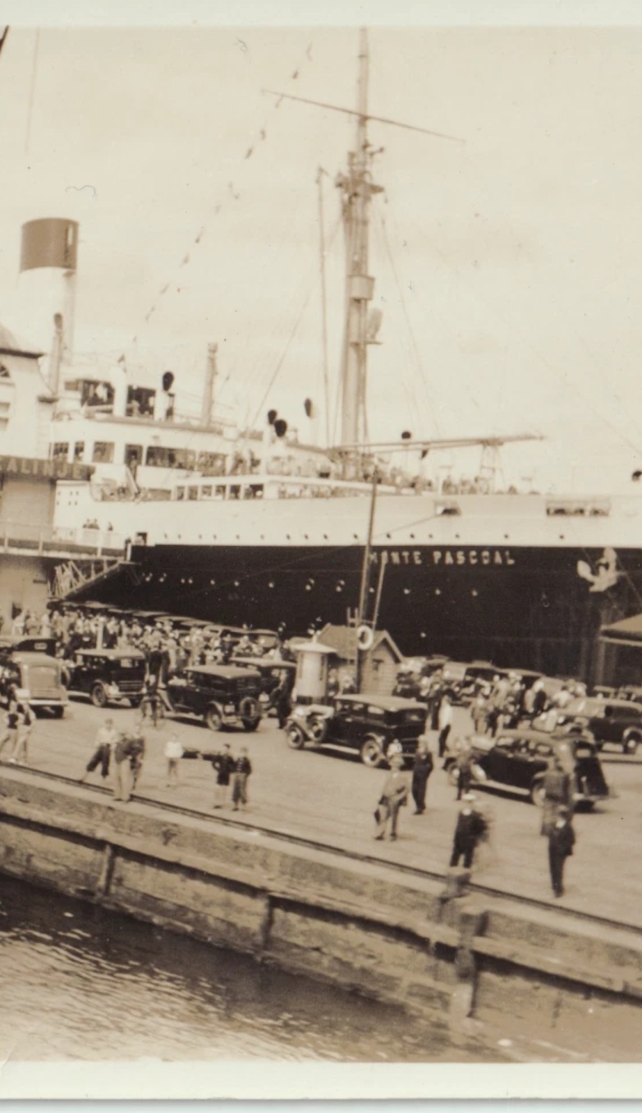 Photograph: Old Photograph, Dock Scene with Ship Monte Pascoal and Period Automobiles.: catalogue image 5