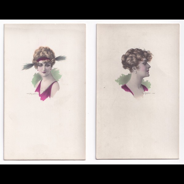 Postcard: Postcards X 2: Stylized Female Portraits, G. Meschini.: catalogue image 1