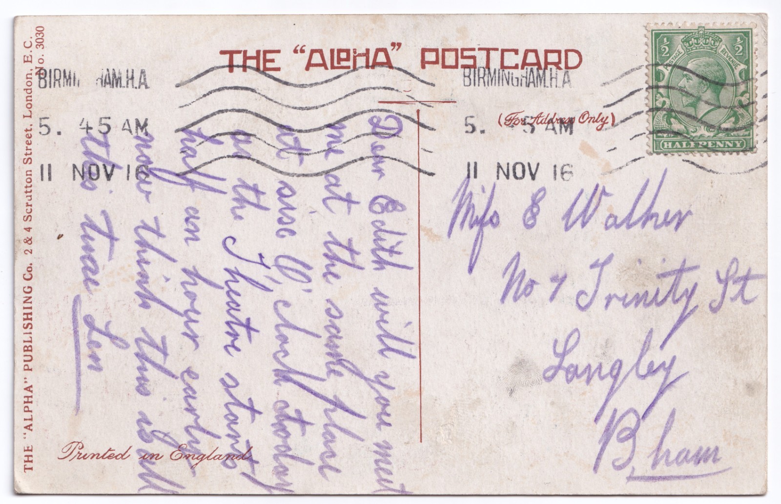 Postcard: ALPHA Postcard: Girl with Union Jack Flag, Patriotic British. No 3030: catalogue image 2
