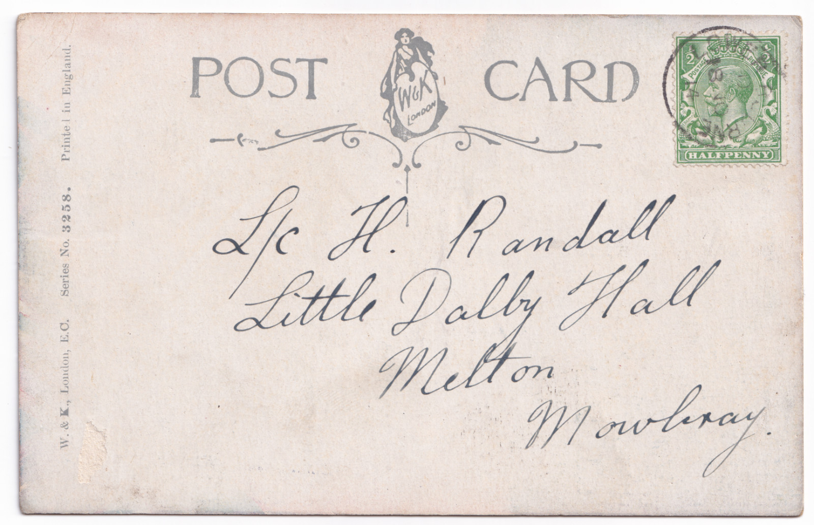 Postcard: Military Postcard, Clash of Arms, sent to H Randall Little Dalby Hall, Melton.: catalogue image 2