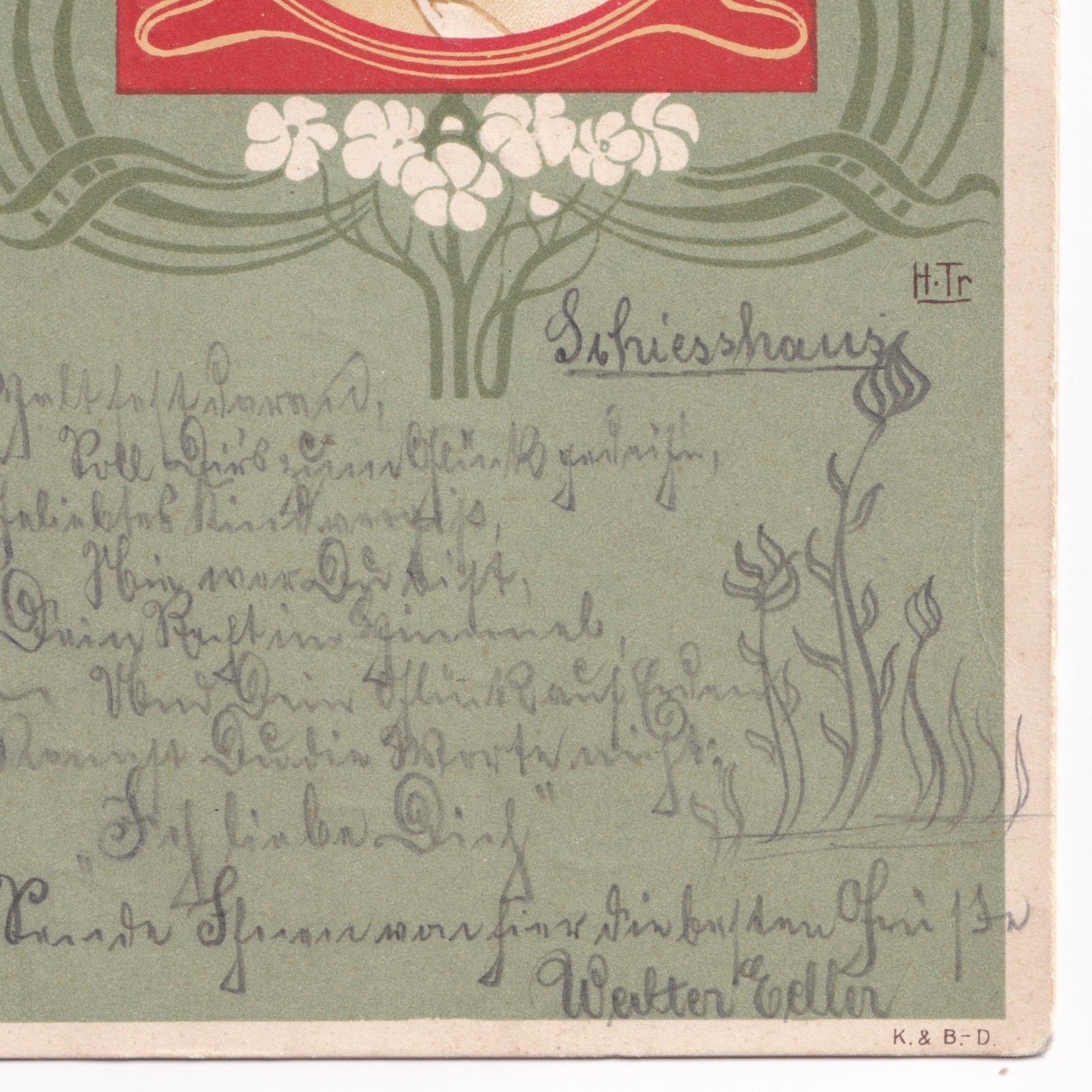 Postcard: Postcard: Art Nouveau, Beautiful Profile Portrait of a Woman. H.Tr - K. & B-D: catalogue image 7