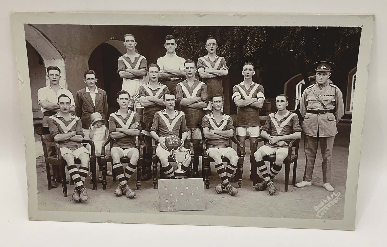 Postcard: Vintage Postcard, Football Team And Soldier, LUCKNOW, INDIA.: catalogue image 1