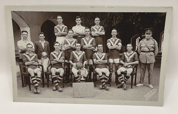Postcard: Vintage Postcard, Football Team And Soldier, LUCKNOW, INDIA.: catalogue image 1