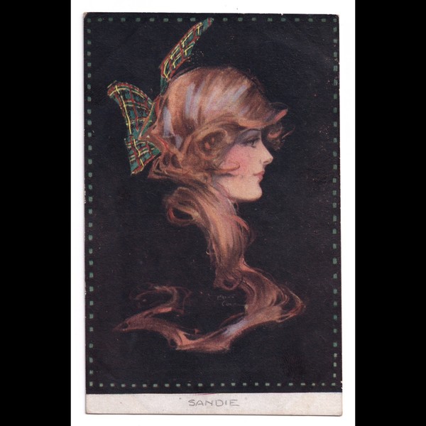 Postcard: Postcard: Glamourous Art Portrait of a Woman with Tartan Bow, Title, SANDIE, 641: catalogue image 1