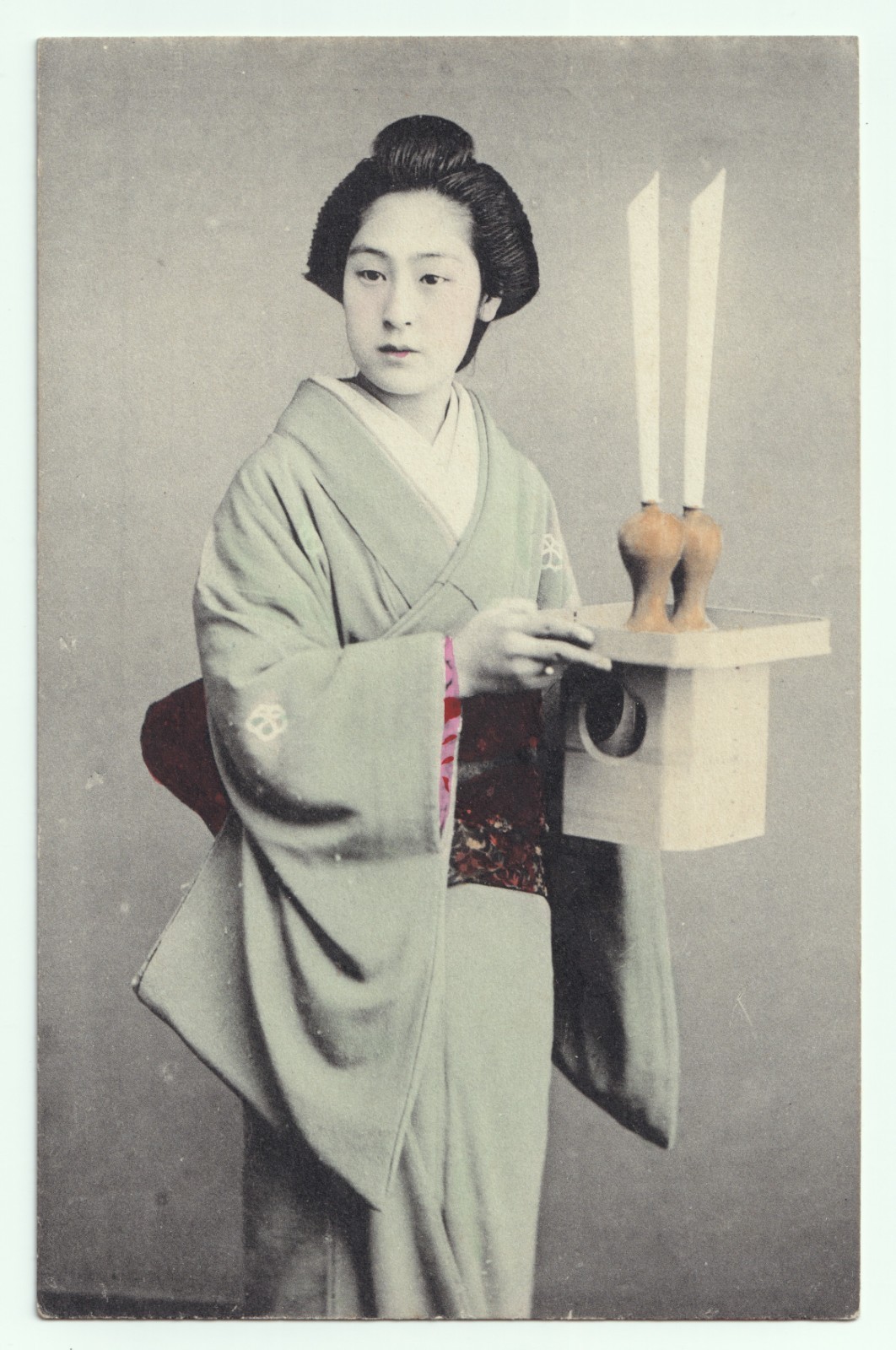 Postcard: Postcard, Japanese Female Holding Candle or Lantern Stand. Hand Tinted.: catalogue image 1